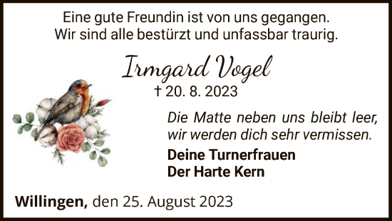 Traueranzeige von Irmgard Vogel von WLZ