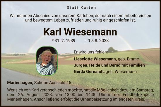 Traueranzeige von Karl Wiesemann von WLZ