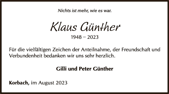 Traueranzeige von Klaus Günther von WLZ
