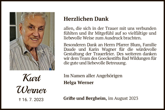 Traueranzeige von Kurt Werner von WLZ
