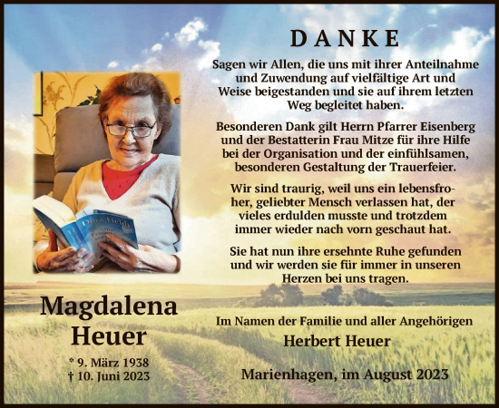 Traueranzeige von Magdalena Heuer von WLZ