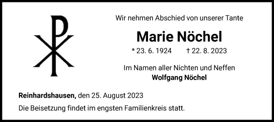 Traueranzeige von Marie Nöchel von WLZ