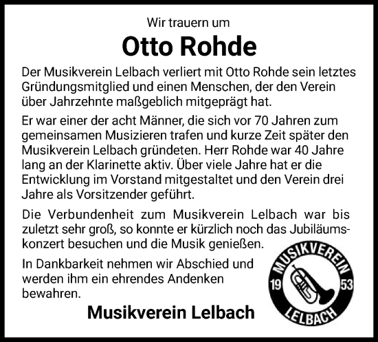 Traueranzeige von Otto Rohde von WLZ