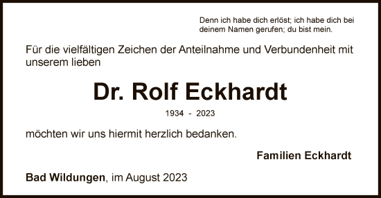 Traueranzeige von Rolf Eckhardt von WLZ