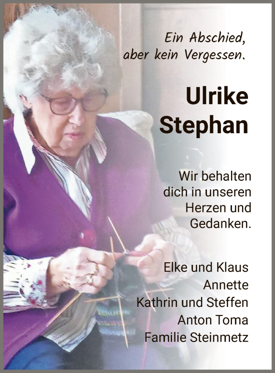 Traueranzeige von Ulrike Stephan von WLZ