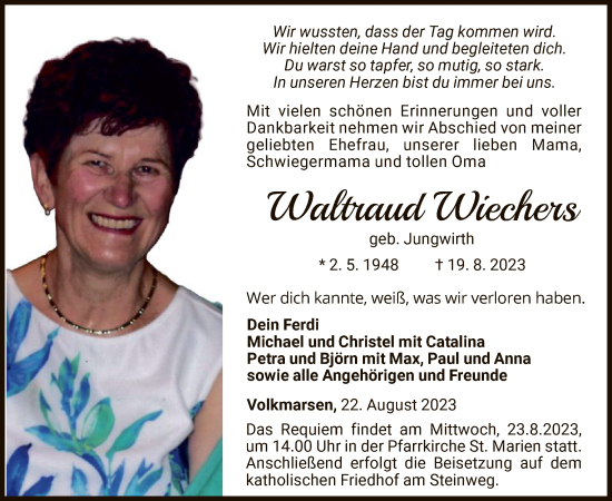 Traueranzeige von Waltraud Wiechers von WLZ