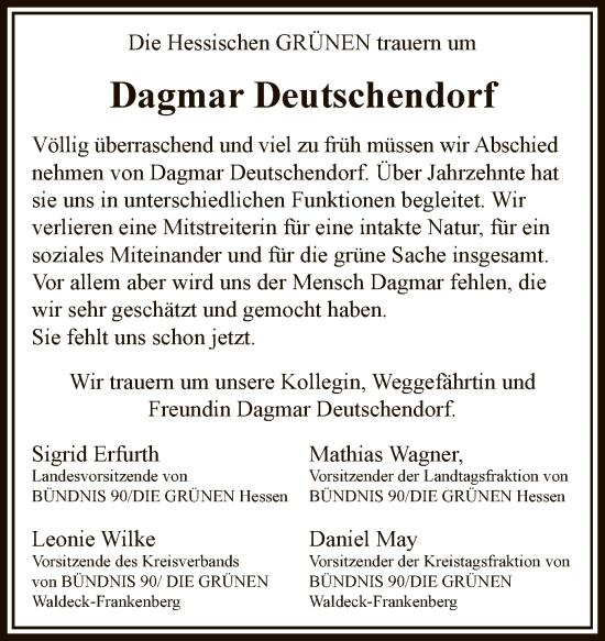 Traueranzeige von Dagmar Deutschendorf von WLZHNAHNA