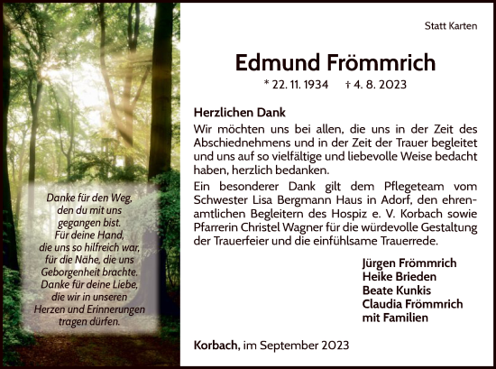 Traueranzeige von Edmund Frömmrich von WLZ