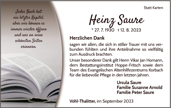 Traueranzeige von Heinz Saure von WLZ