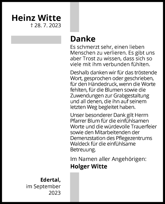 Traueranzeige von Heinz Witte von WLZ