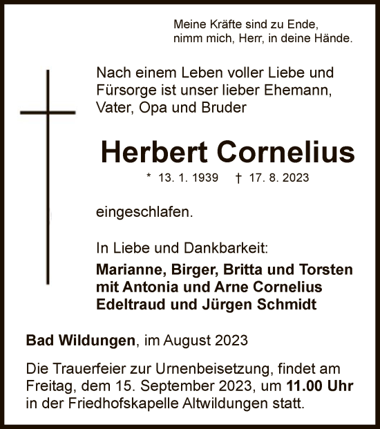 Traueranzeige von Herbert Cornelius von WLZ