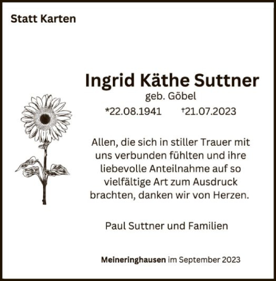 Traueranzeige von Ingrid Käthe Suttner von WLZ