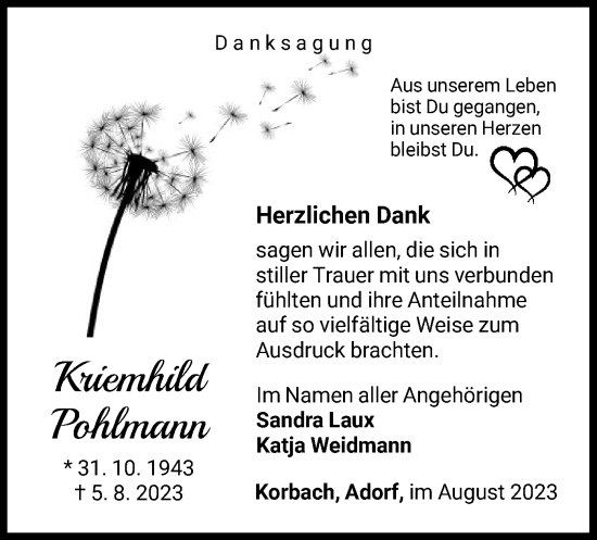 Traueranzeige von Kriemhild Pohlmann von WLZ