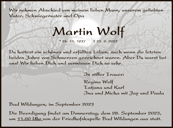 Traueranzeige von Martin Wolf von WLZ