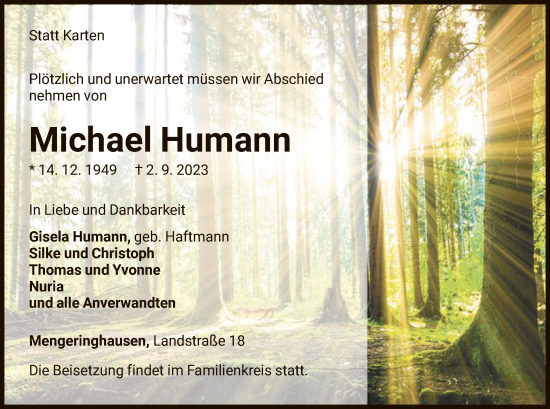 Traueranzeige von Michael Humann von WLZ