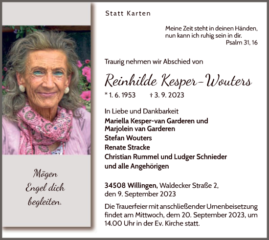 Traueranzeige von Reinhilde Kesper-Wouters von WLZ