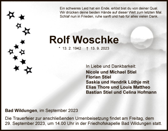 Traueranzeige von Rolf Woschke Rolf von WLZ