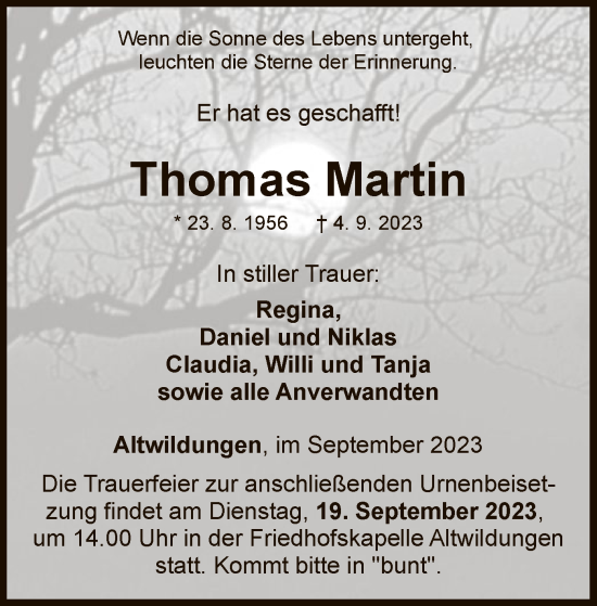 Traueranzeige von Thomas Martin von WLZ