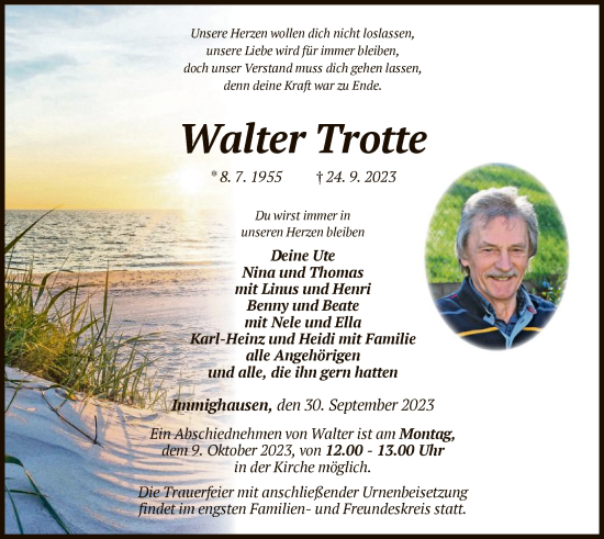 Traueranzeige von Walter Trotte von WLZ
