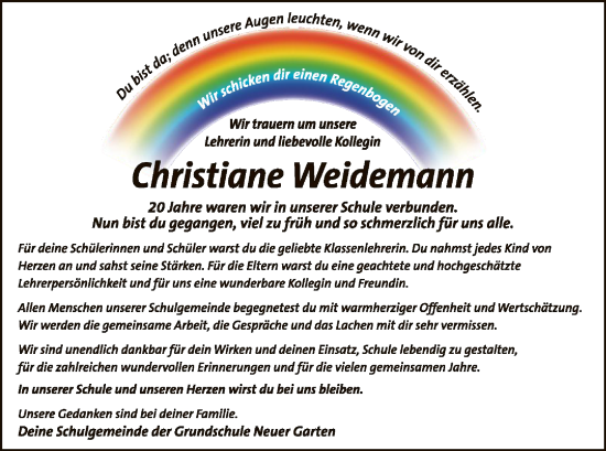 Traueranzeige von Christiane Weidemann von WLZ