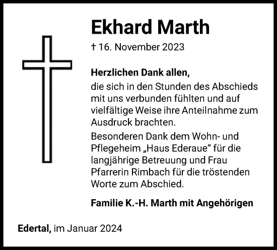 Traueranzeige von Ekhard Marth von WLZ