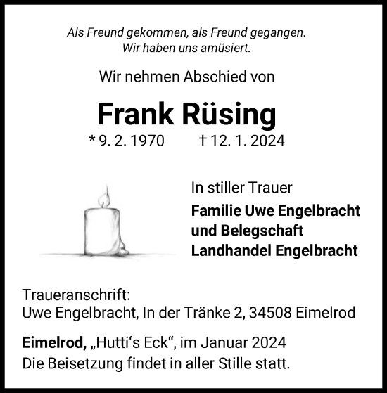 Traueranzeige von Frank Rüsing von WLZ