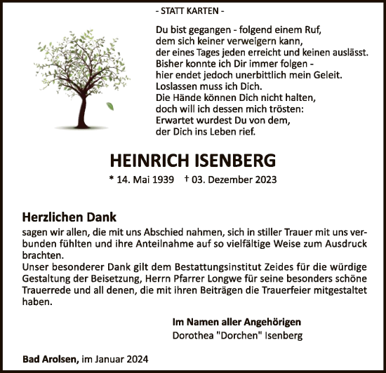 Traueranzeige von Heinrich Isenberg von WLZ