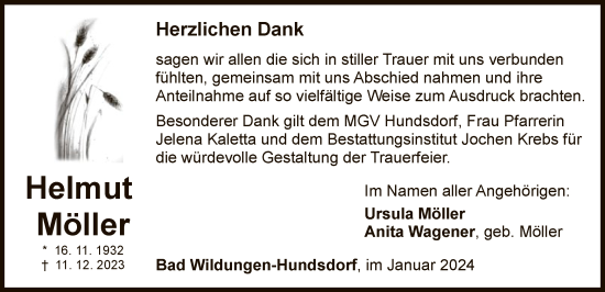 Traueranzeige von Helmut Möller von WLZ