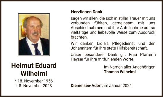 Traueranzeige von Helmut Eduard Wilhelmi von WLZ