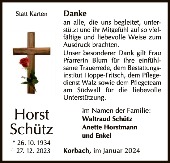 Traueranzeige von Horst Schütz von WLZ