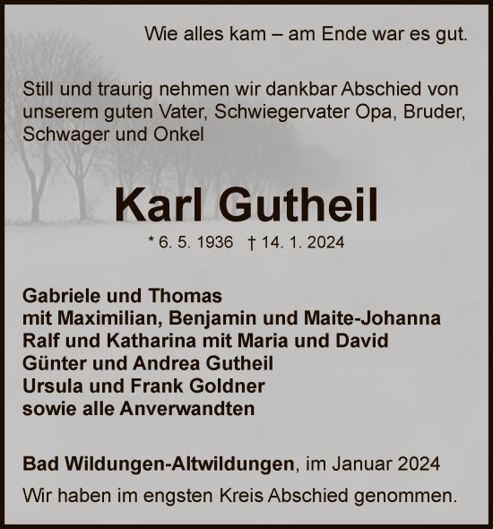 Traueranzeige von Karl Gutheil von WLZ