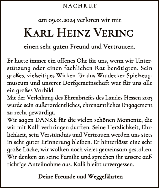 Traueranzeige von Karl Heinz Vering von WLZ