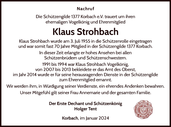 Traueranzeige von Klaus Strohbach von WLZ