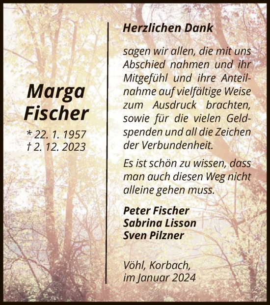 Traueranzeige von Marga Fischer von WLZ