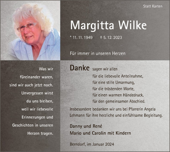 Traueranzeige von Margitta Wilke von WLZ