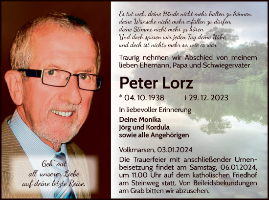 Traueranzeige von Peter Lorz von WLZ