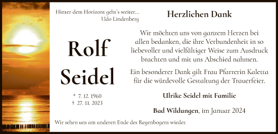 Traueranzeige von Rolf Seidel von WLZ