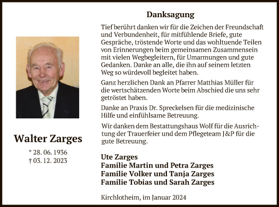 Traueranzeige von Walter Zarges von HNAWLZ