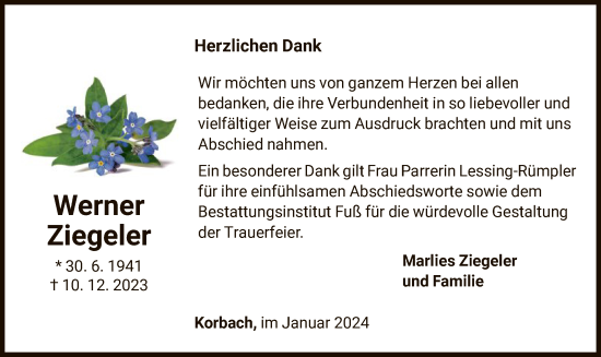 Traueranzeige von Werner Ziegeler von WLZ