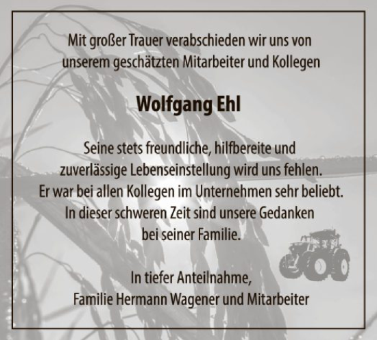 Traueranzeige von Wolfgang Ehl von WLZ