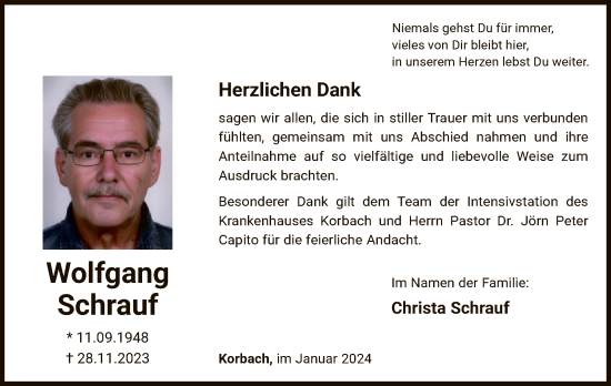 Traueranzeige von Wolfgang Schrauf von WLZ
