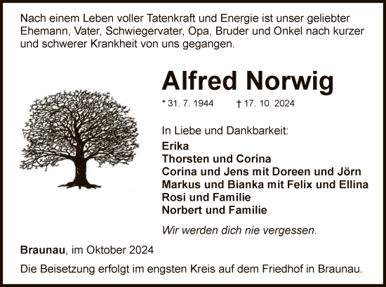 Traueranzeige von Alfred Norwig von WLZ