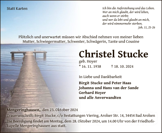 Traueranzeige von Christel Stucke von WLZ