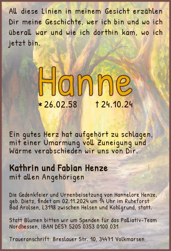 Traueranzeige von Hanne  von WLZ