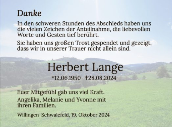 Traueranzeige von Herbert Lange von WLZ