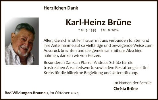 Traueranzeige von Karl-Heinz Brüne von WLZ