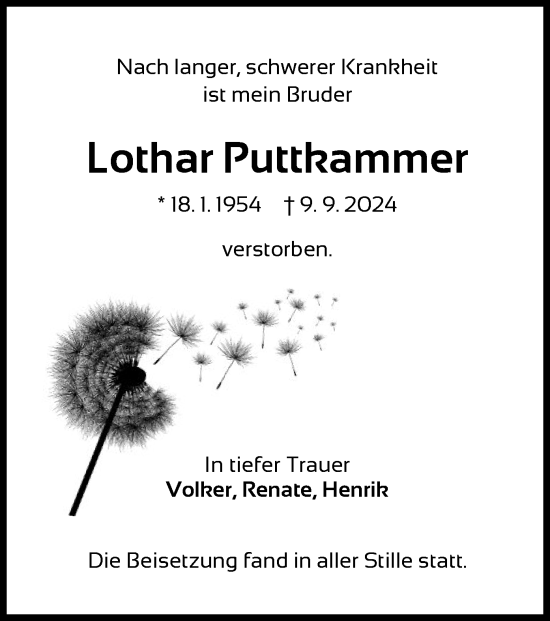 Traueranzeige von Lothar Puttkammer von WLZ