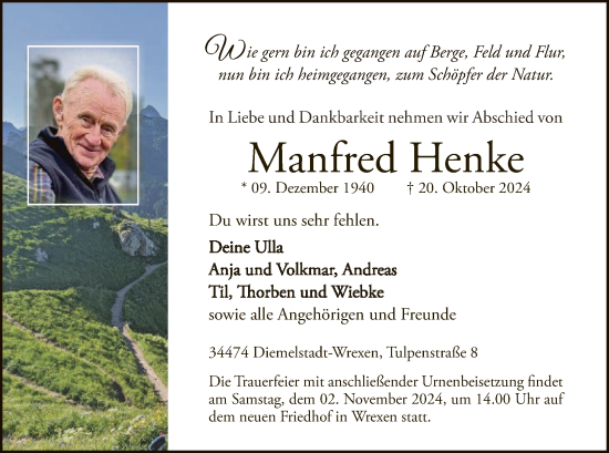 Traueranzeige von Manfred Henke von WLZ