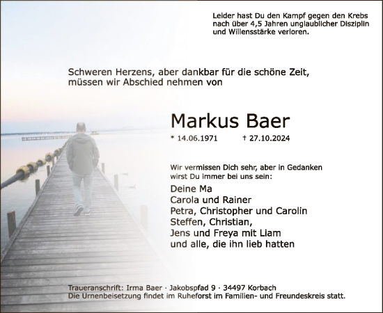 Traueranzeige von Markus Baer von WLZ