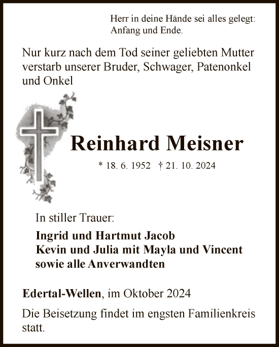 Traueranzeige von Reinhard Meisner von WLZ